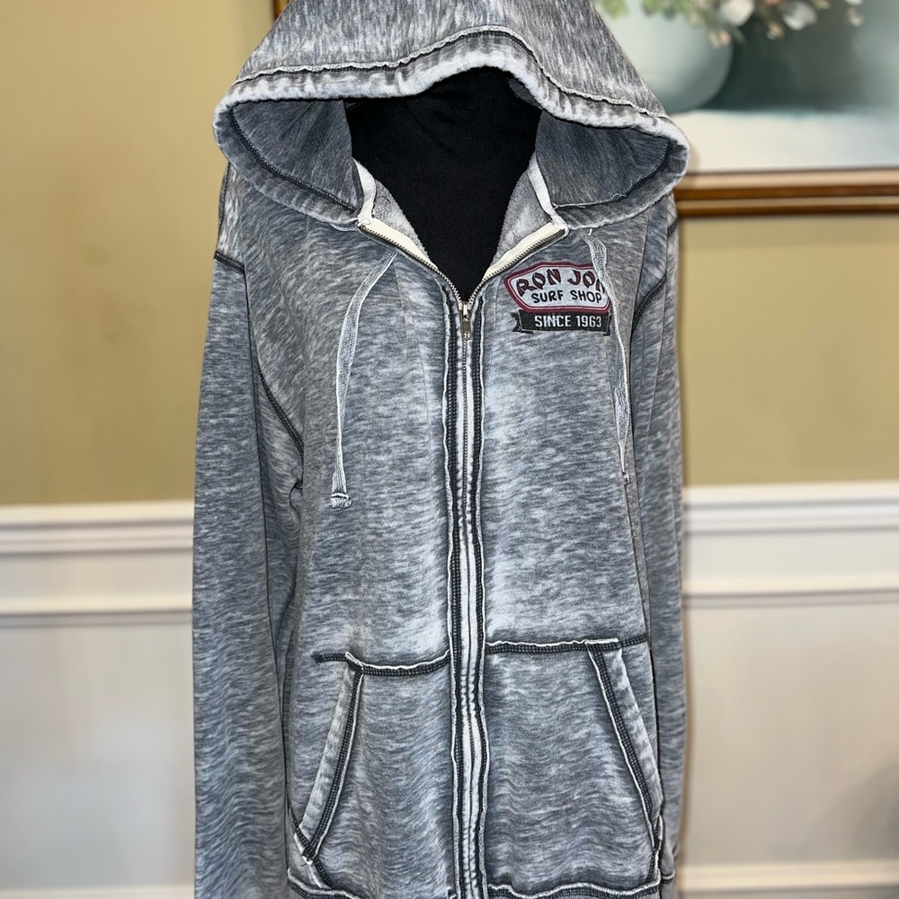 Vintage Ron Jon Gray Zip-Up Hoodie with Logo size XXL
